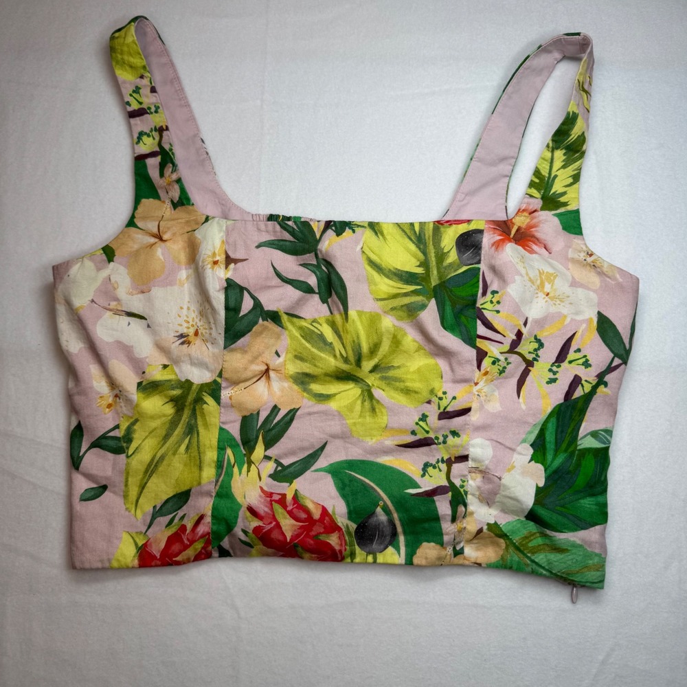 Antonio Melani Pink Tropical Floral Smocked Back Crop Top Size 12